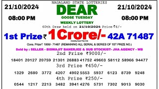 🔴 Evening 0800 PM Dear Nagaland State Live Lottery Result Today ll Date21102024 ll [upl. by Richlad153]