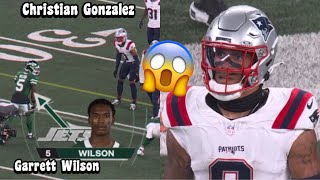 Garrett Wilson Vs Christian Gonzalez 🔥😨 WR Vs CB Jets Vs Patriots 2024 highlights [upl. by Housum525]