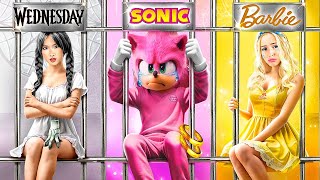 Wednesday Addams vs Sonic in Jail One Colored Makeover Challenge [upl. by Rumery]