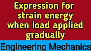 Expression for strain energy when load is applied gradually  lec 14Engg Mechanics Sumit Dwivedi [upl. by Ytissac131]