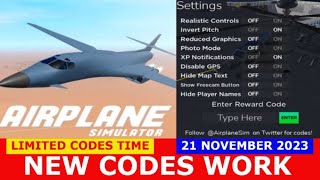 NEW CODES UPD Airplane Simulator ROBLOX  LIMITED CODES TIME  NOVEMBER 21 2023 [upl. by Bernardine]