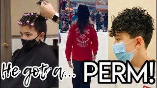 My SON got his HAIR PERMED BEFORE AND AFTER  BOYS GETTING PERMS  BOYS WITH CURLY HAIR  perm vlog [upl. by Joby]