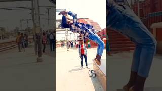 Railway station pe 🚂🚃backflip stunt public reaction 👀👀 youtube shorts viral video1kcreator [upl. by Idna530]