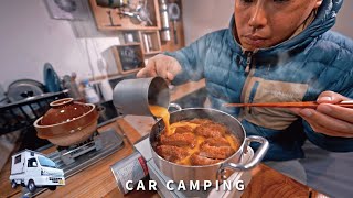 Winter car camping 3℃ winter mountains Everything freezes DIY light truck camper 186 [upl. by Teodoor]