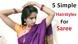 5 Everyday Hairstyles for Saree  Open Hairstyle with saree  Easy Self Hairstyle  hairstyle [upl. by Refotsirc]