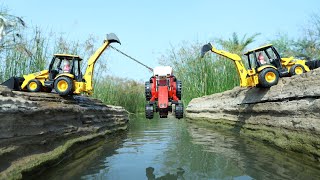 Bruder Tractor Accident Big River Pulling Out Double Jcb  Dump Truck  CS Toy [upl. by Pancho]