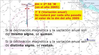 Declinación magnética en la carta náutica  resolución examen PER online Sirocodiez Escuela Náutica [upl. by Hobey]