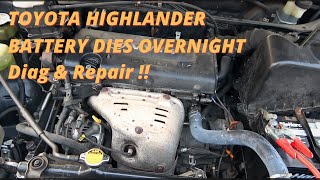 TOYOTA HIGHLANDER  Battery Dies Overnight  Charging System Testing Diagnosis amp Repair [upl. by Pattani]