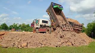 Finish Project Komatsu D20 Bulldozer Pushing Soil And 5ton Dump Trucks Filling Up Landfill [upl. by Sibilla]