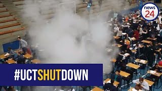 WATCH Exam venues disrupted fire extinguishers discharged and fire hose opened at UCTshutdown [upl. by Etti]