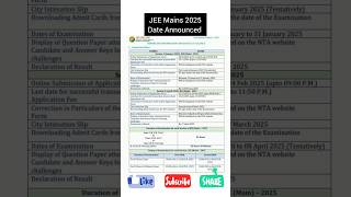 JEE Mains 2025 Regestration Date out 😯⏰️ jee jeemains iit shorts trending [upl. by Desdee848]