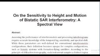 On the Sensitivity to Height and Motion of Bistatic SAR Interferometry A Spectral View [upl. by Sabba]