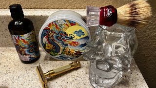 HCampC’s New “Qinglong” Azure Dragon soap amp Aftershave Merkur 34G Omega Boar amp MyBlade [upl. by Adonis361]