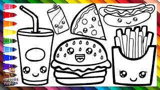 Dibuja y Colorea Comida Rapida 🍔🍕🌭🥤 Dibujo De Hamburguesa Pizza Y Hot Dog 🌈 Dibujos Para Niños [upl. by Galasyn884]