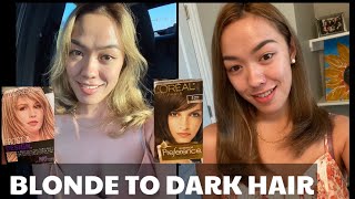 HOW TO DYE BLONDE TO DARK HAIR  L’Oréal Paris 5 Medium brown natural [upl. by Mcclure683]