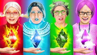 FIRE WATER AIR and EARTH Grandma  Four Elements in Real Life 24 Hours Challenge by 123GO FOOD [upl. by Esiuole]