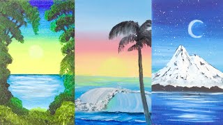 Easy Oil Paintings  Sunset and Night  Beginner Friendly Art [upl. by Wilser]