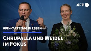 AfDParteitag in Essen Chrupalla und Weidel im Fokus  AFP [upl. by Southworth]