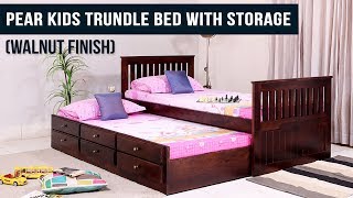 Pear Kids Trundle Bed With Storage Walnut Finish  Wooden Street [upl. by Hailee]