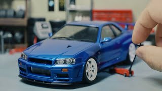 R34 Nissan Skyline GTR VSpec II Model Car Full Build Step by Step [upl. by Akinet685]