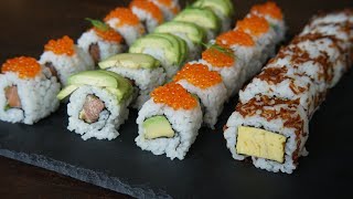 Makis CALIFORNIENS saumon  avocat  omelette japonaise  échalote frite  avocat  œufs de truites [upl. by Neelloj]