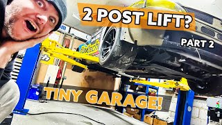 HowTo fit 2 post lift in a small garage Equipment4Garages low height 2 post lift p2 [upl. by Anitahs]