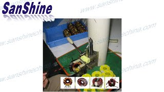 Hook type toroid coil winding machine SS200 is winding a 4mm diameter wire on the big toroid core [upl. by Song]