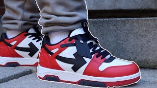 OFFWHITE Out of Office OOO Red White Black Sneaker ON FOOT [upl. by Namsaj]