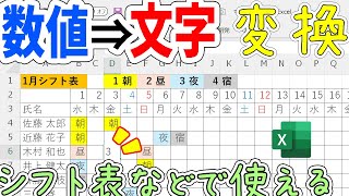 【Excel】数値を文字に変換｜シフト表作成に役立つ！ [upl. by Lain]