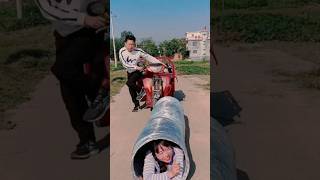 Stop motorcycle to see large pipe on 🐸shortviral funny বড় পাইপ দেখে মোটরসাইকেল দাড়ালো 😁👍 [upl. by Oinimreh]