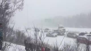 Crazy Huge 50 Car Crash Pileup On Snowcovered Highway In Montreal Canada [upl. by Sommers]