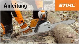 Liegendes Holz mit einer STIHL Motorsäge ablängen Boden [upl. by Fairlie]