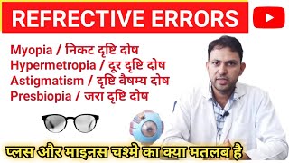 refractive errors of eye lecture in hindi  myopia  hypermetropia  astigmatism  presbiopia [upl. by Kurth644]