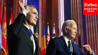 Pres Biden Awards Sec General Stoltenberg With The Presidential Medal Of Freedom At NATO Summit [upl. by Kisung]