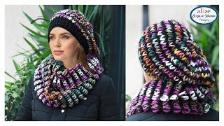 Trend Bere Boyunluk  Trendy Beret and Cowl w Alize Angora Gold amp Superlana Maxi Multi Color [upl. by Yrdua]