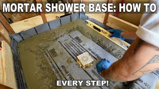 How To Install Shower Mortar Bed Liner and Drain Shower Build A to Z [upl. by Ellerrehc]