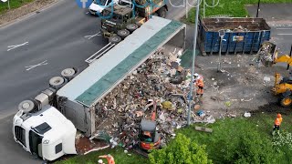 Overturned Lorry Partially Blocks Ainley Top Roundabout Causing Traffic Issues in Huddersfield [upl. by Asined359]