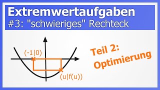 Extremwertaufgaben 3 Flächeninhalt für quotschwierigesquot Rechteck Teil 2 Optimierung [upl. by Esaele]