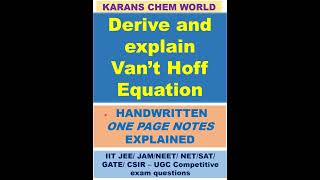 English vant Hoff equation derivation from Isotherm amp Gibbs Helmholtz equation amp significance [upl. by Ebocaj]