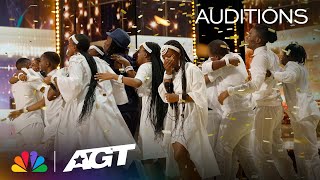 Mzansi Youth Choir reacts to their GOLDEN BUZZER moment  AGT 2023 [upl. by Danika]