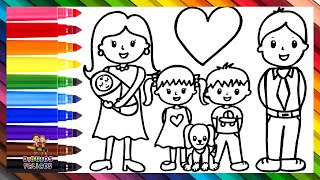 Dibuja y Colorea Una Familia De 6 👩👨👶👧👦🐶🌈 Dibujos Para Niños [upl. by Kayla]