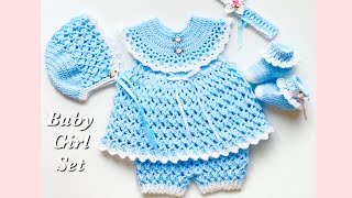 How to crochet this beautiful crochet baby dress set EASY baby frock VARIOUS SIZES [upl. by Agiaf]