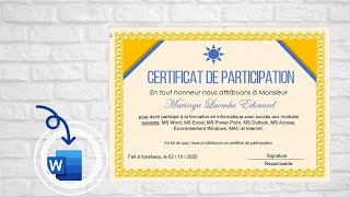 Comment créer un certificat de participation en Ms Word  Pas à pas et non saute saute [upl. by Acisse]