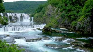 Beautiful Waterfall on a Flowing River 4k Nature Sounds Waterfall 4K White Noise for Sleeping [upl. by Ariamoy]