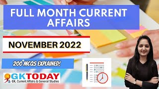 November 2022 Full Month Current Affairs  GK Today Monthly Current Affairs [upl. by Ahtrim938]