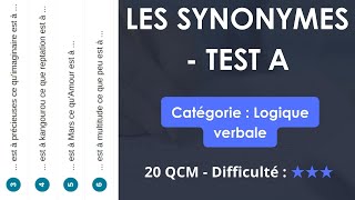 Les synonymes  Test A  20 QCM  Difficulté  ★★★ [upl. by Ahsiugal837]