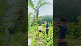 He climbs the banana tree and gets a good net [upl. by Hayilaa]