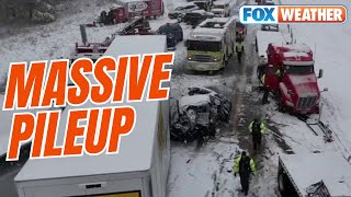 Massive Pileup Shuts Down I94 As Heavy Snow Falls In Michigan [upl. by Romain]