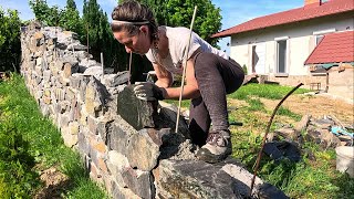 STONE Wall BUILDING Continue on my Countryside Property [upl. by Ainesy]