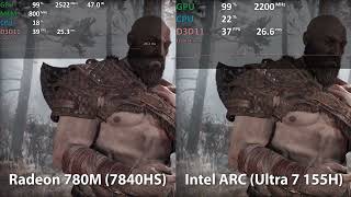 Radeon 780M iGPU vs Intel ARC iGPU Ultra 7 155H  32GB LPDDR56400  GOD OF WAR  Comparison [upl. by Tung299]